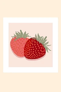 Two Strawberries on Peach Background Art Print