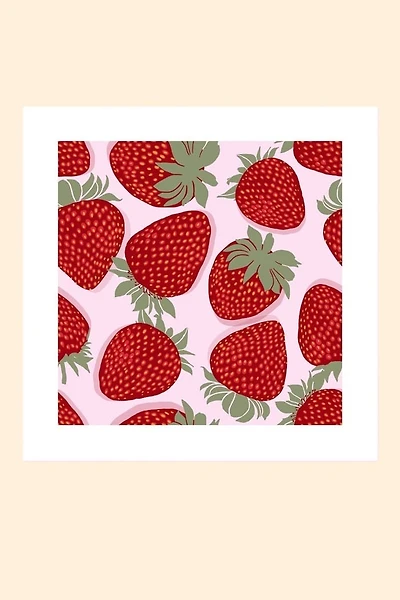 Strawberries on Pink Background Art Print