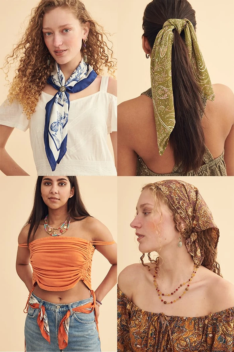 Light Green Paisley Small Boho Sari Bandana