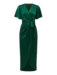 Carolina Satin Flutter Sleeve Midi Dress