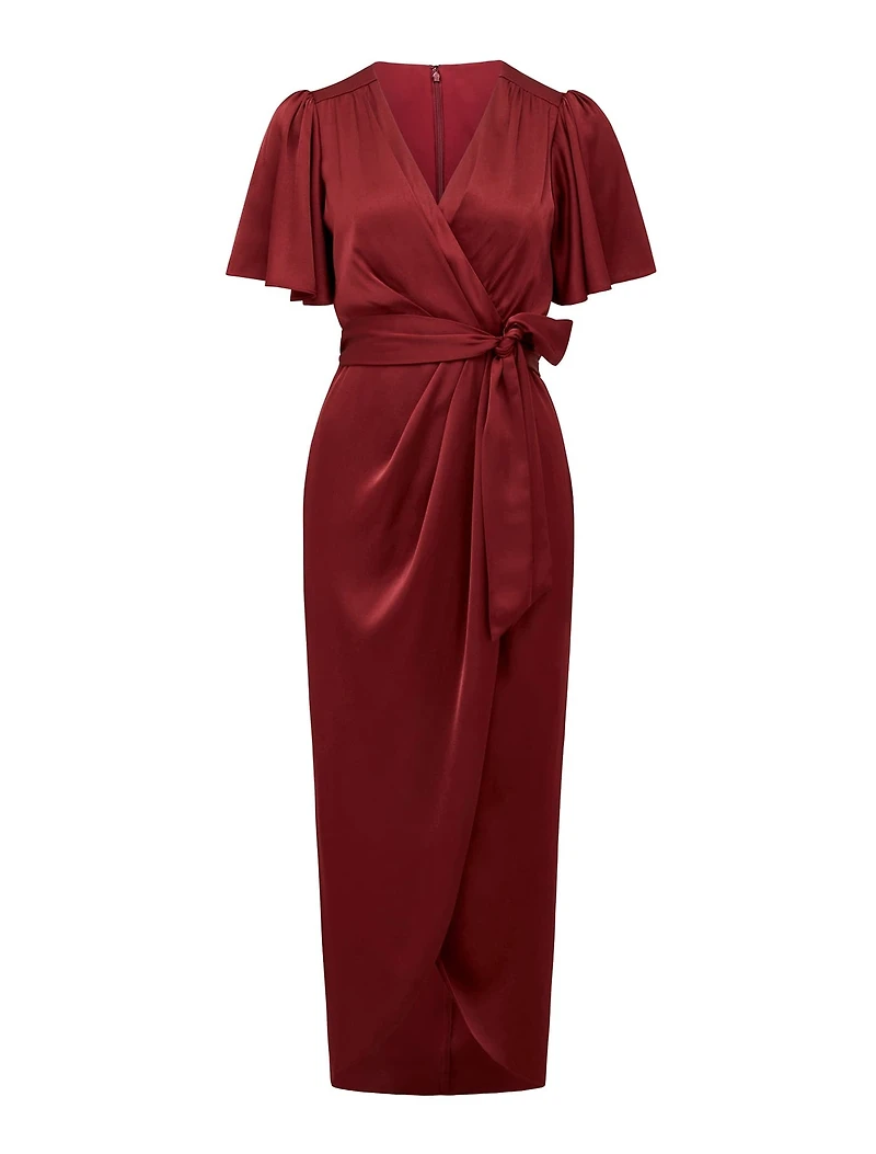 Carolina Satin Flutter Sleeve Midi Dress