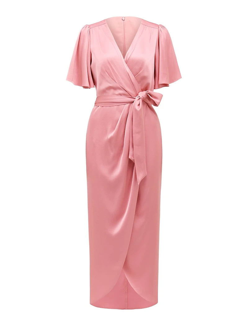 Carolina Satin Flutter Sleeve Midi Dress