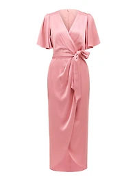 Carolina Satin Flutter Sleeve Midi Dress