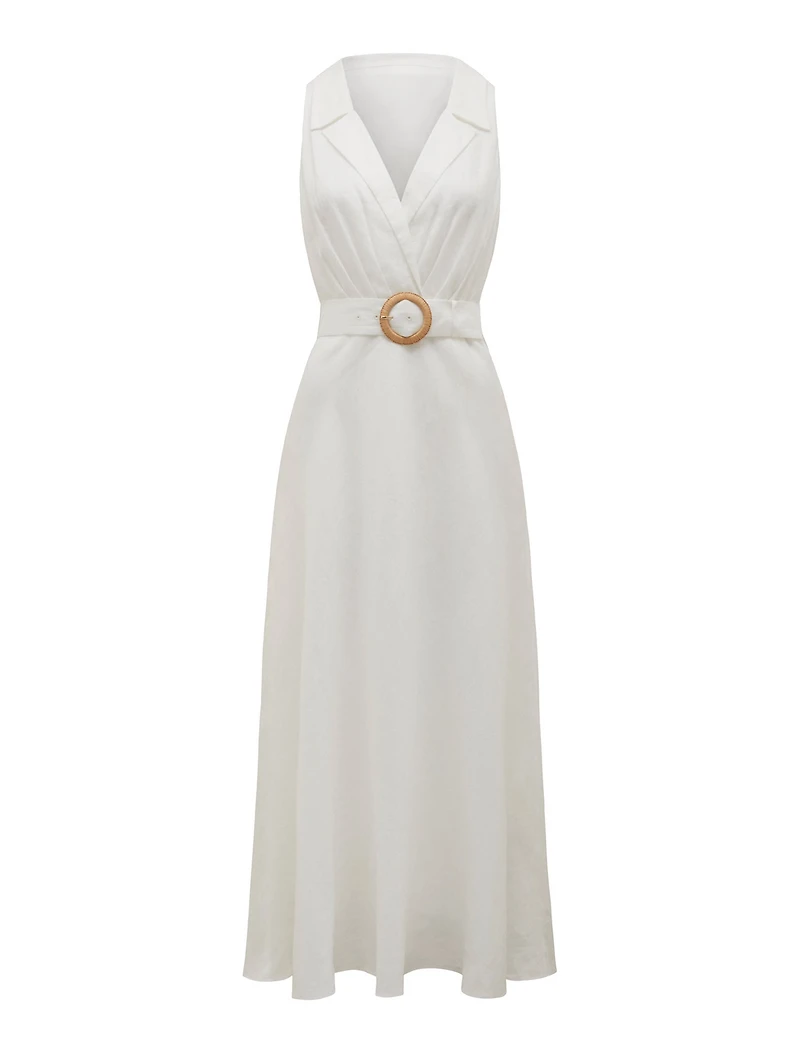 Paulina Collar Detail Belted Midi