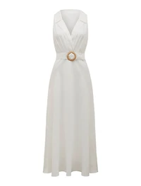 Paulina Collar Detail Belted Midi
