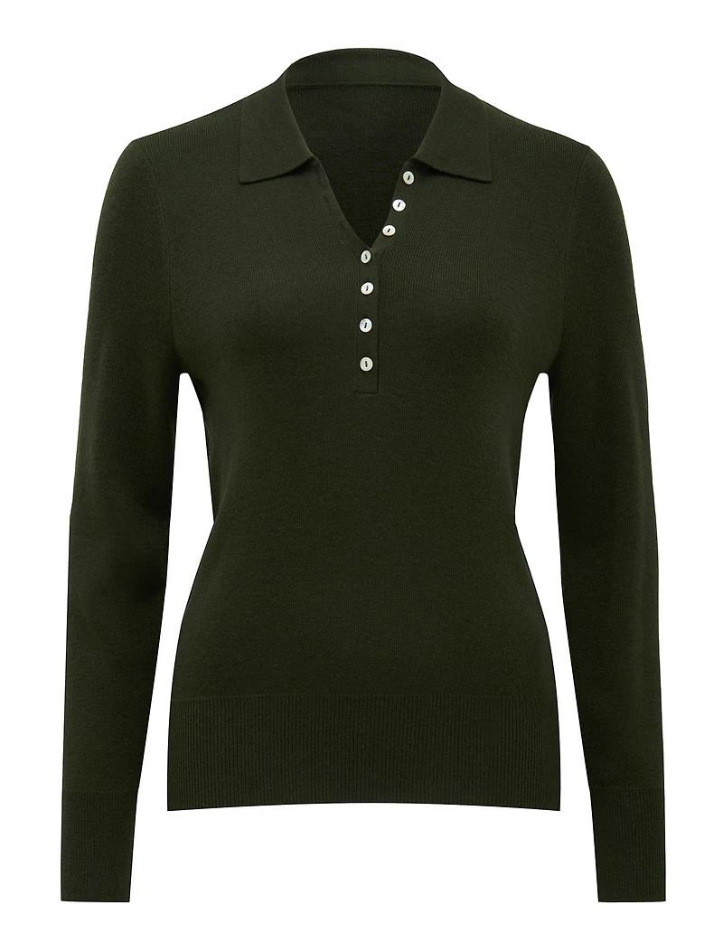 Olive Button Through Polo Sweater