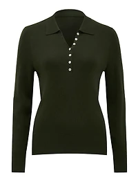 Olive Button Through Polo Sweater