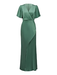 Chelsea Flutter Sleeve Satin Maxi