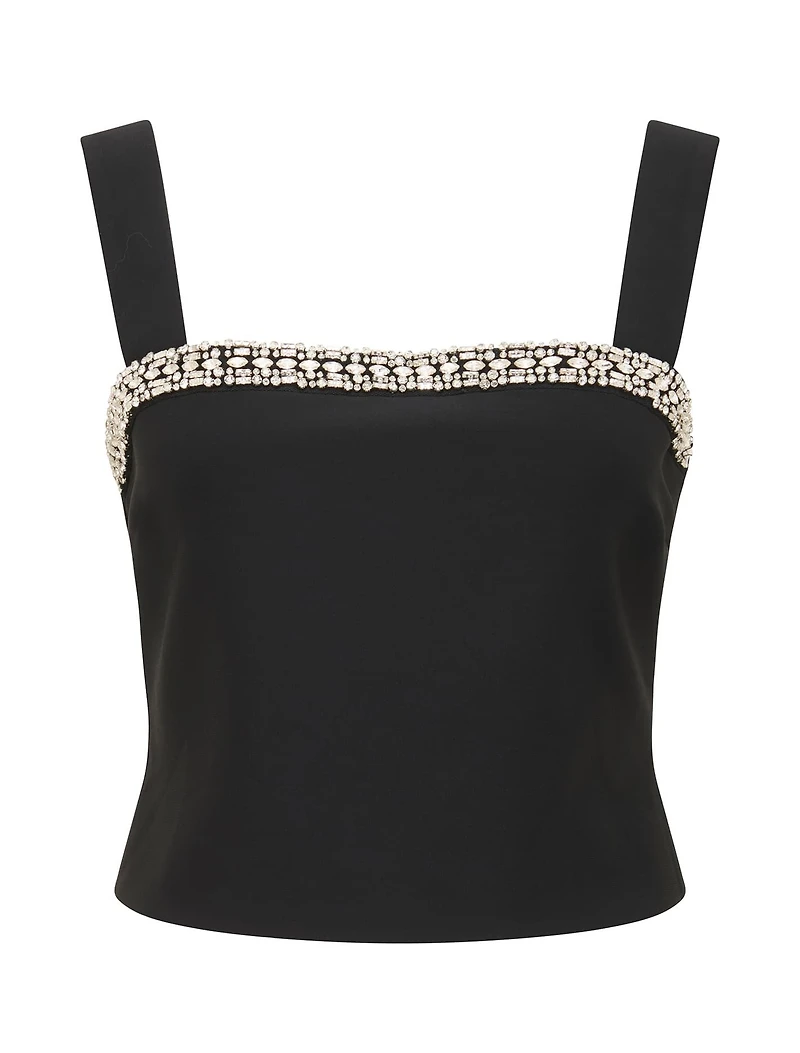 Camilla Embellished Trim Crepe Top