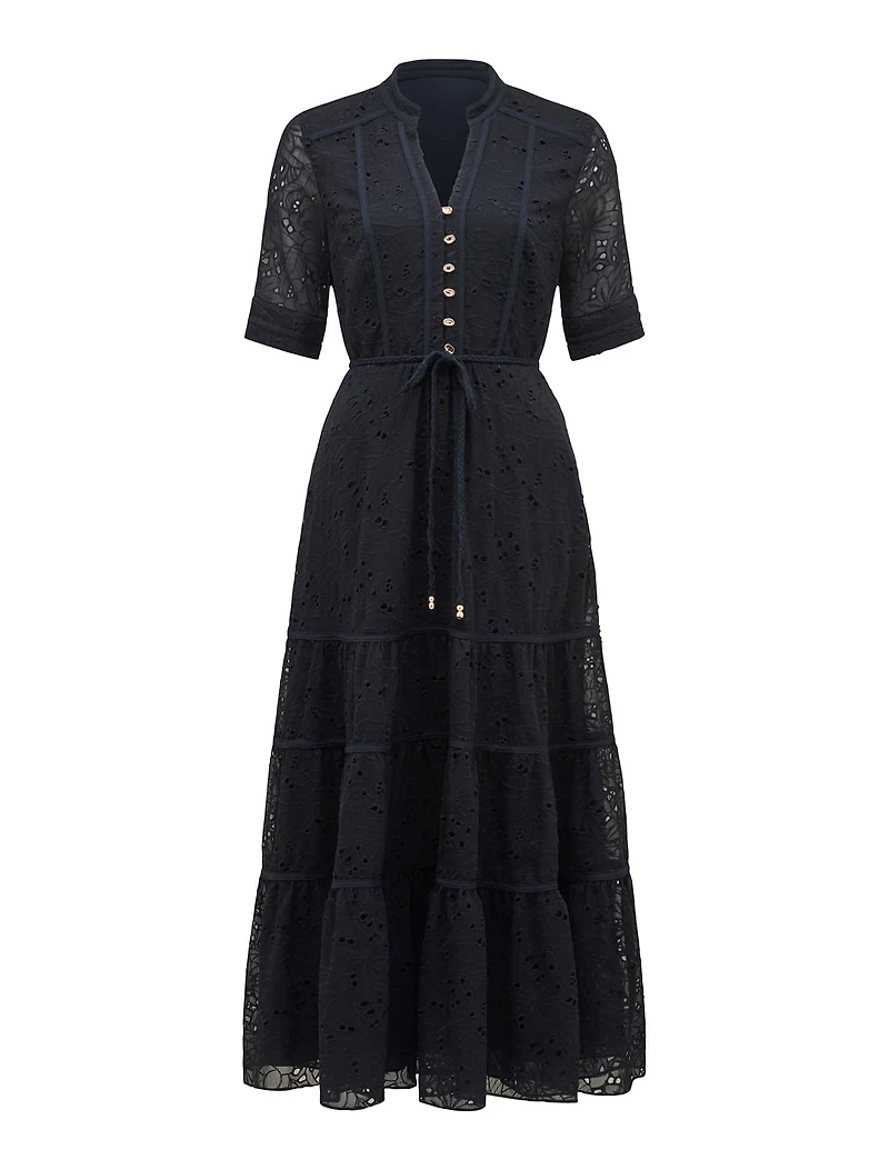 Rachel Embroidered Short Sleeve Midi Dress
