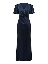 Chelsea Flutter Sleeve Satin Maxi