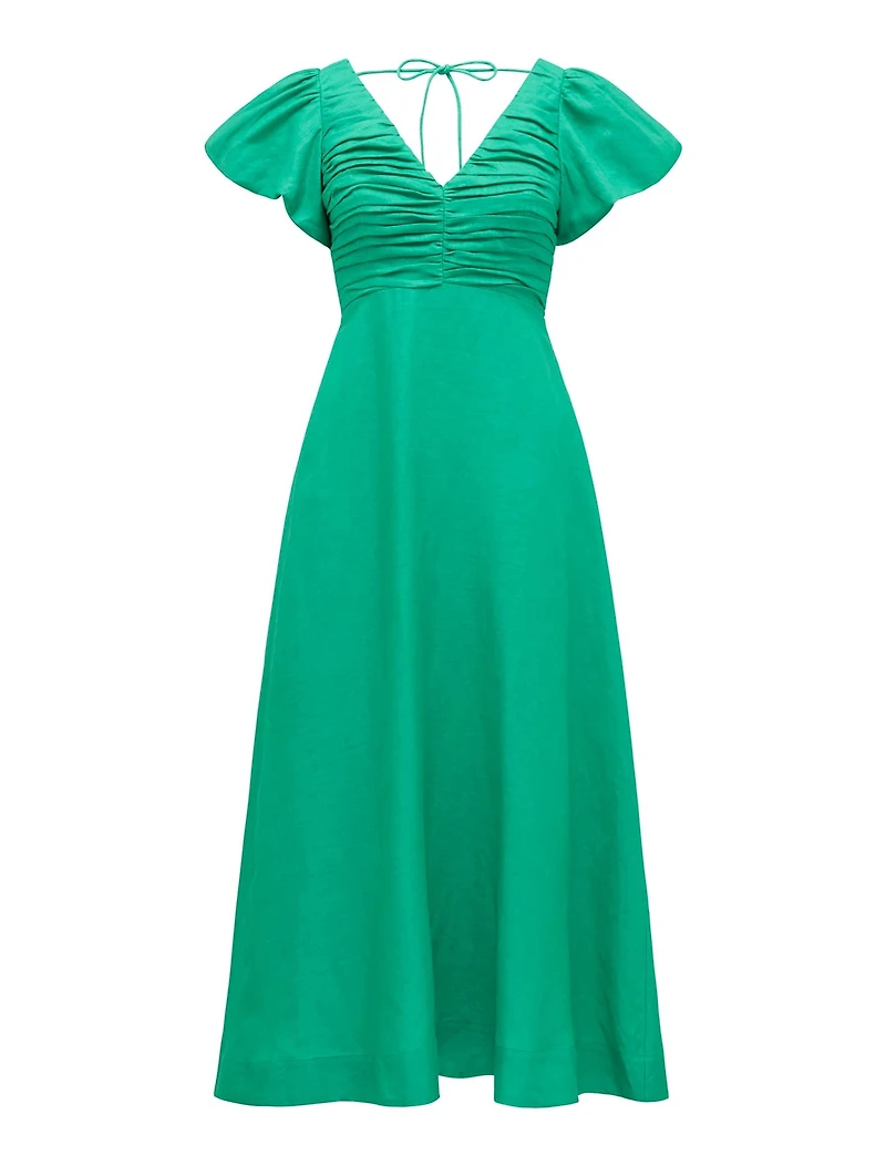 June Petite Ruched Linen Midi