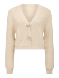 Dana Bow-Detail Fluffy Cardigan