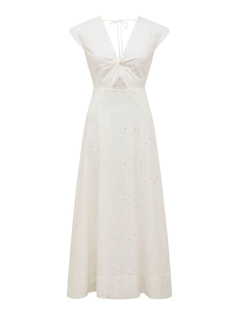 Levi Broderie Twist Front Midi