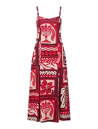 Simona Square-Neck Linen Midi Dress