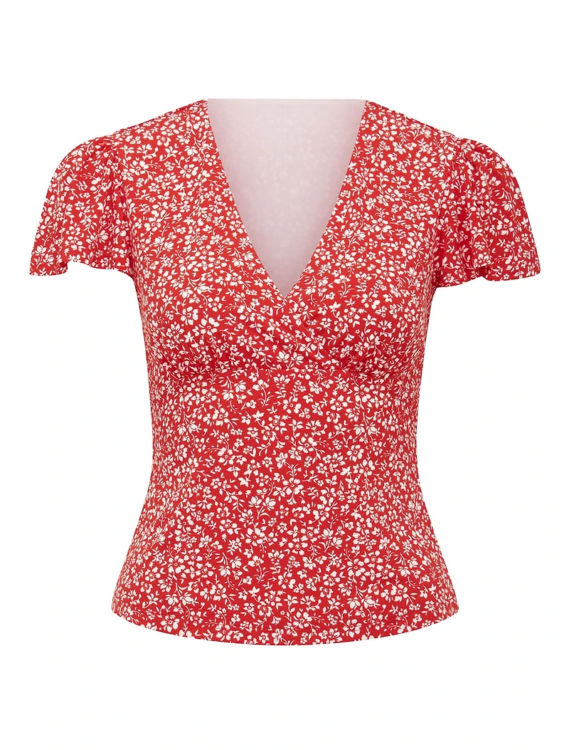 Lulu Printed Flutter Sleeve Top