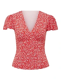 Lulu Printed Flutter Sleeve Top