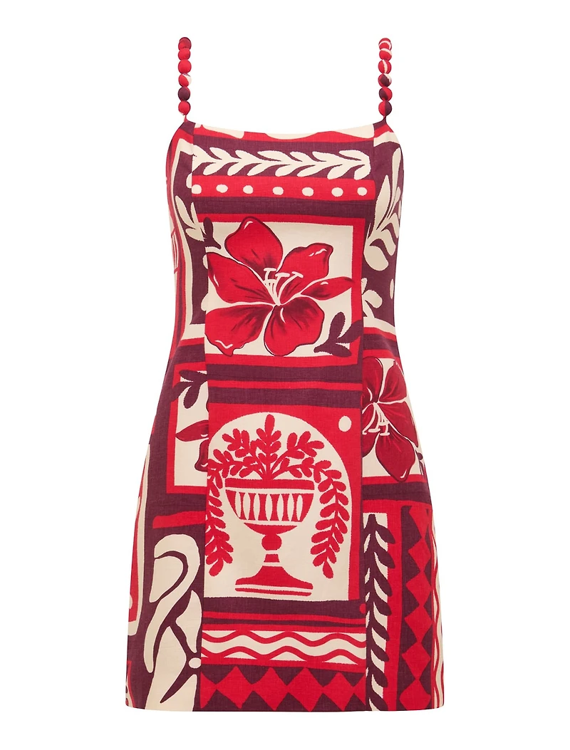 Sasha Strappy Printed Linen Mini Dress
