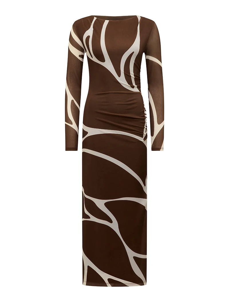 Alannah Mesh Long-Sleeve Midi Dress