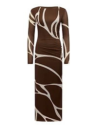 Alannah Mesh Long-Sleeve Midi Dress