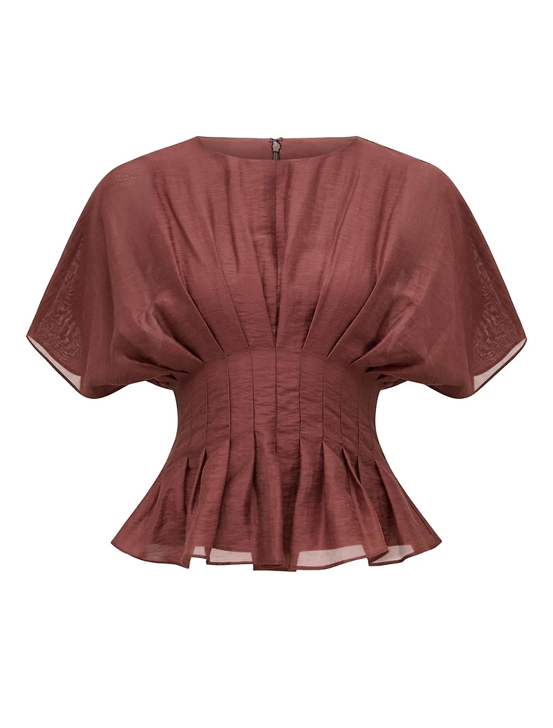 Olive Pleated Top