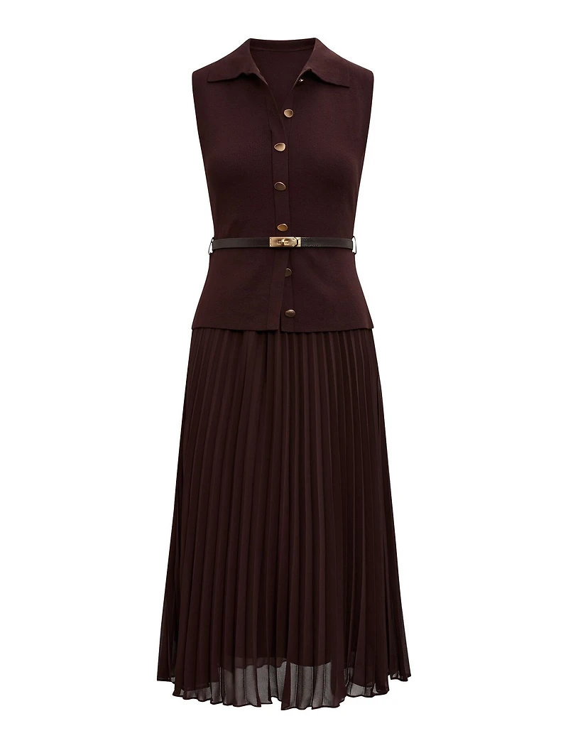 Chelsea Petite Pleat Mixed Midi Dress