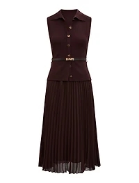 Chelsea Petite Pleat Mixed Midi Dress