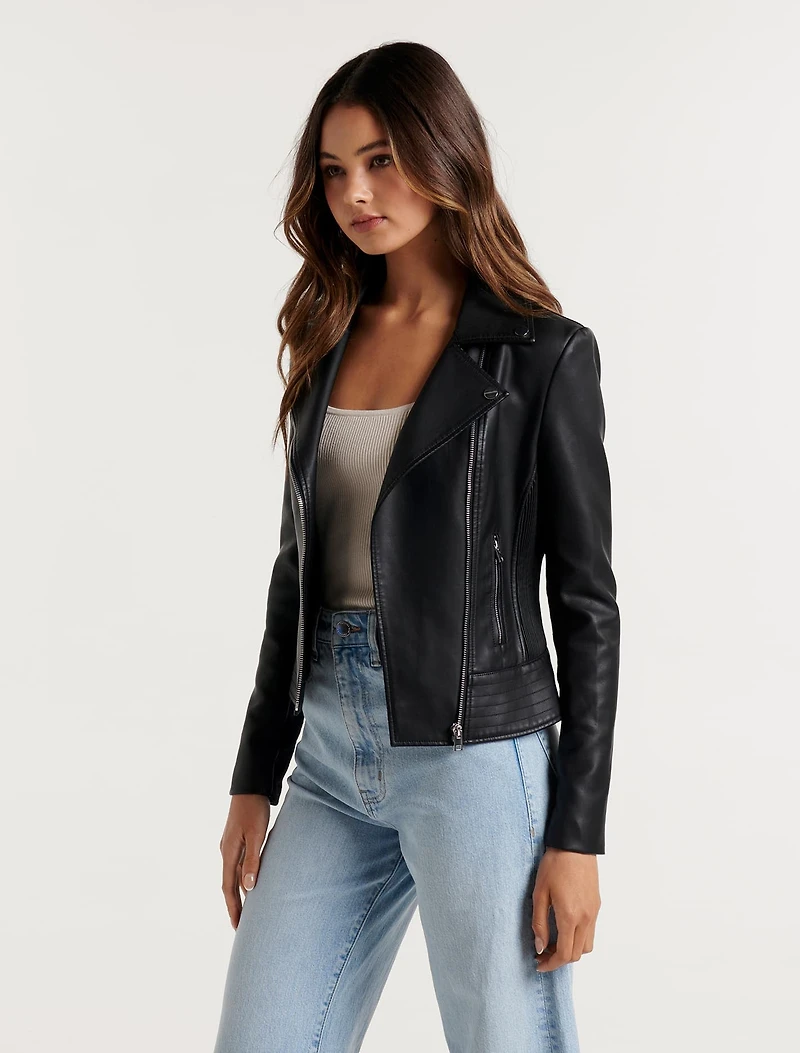 Skye Petite PU Biker Jacket