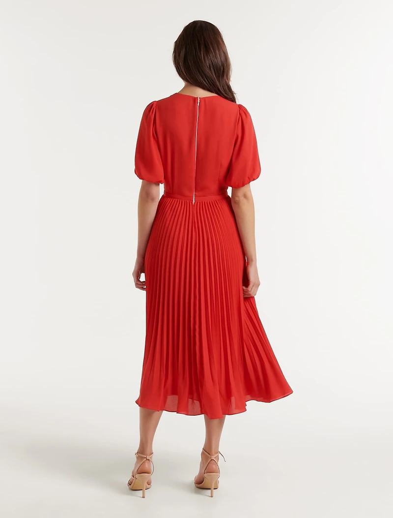 Charlotte Puff Sleeve Pleated Midi