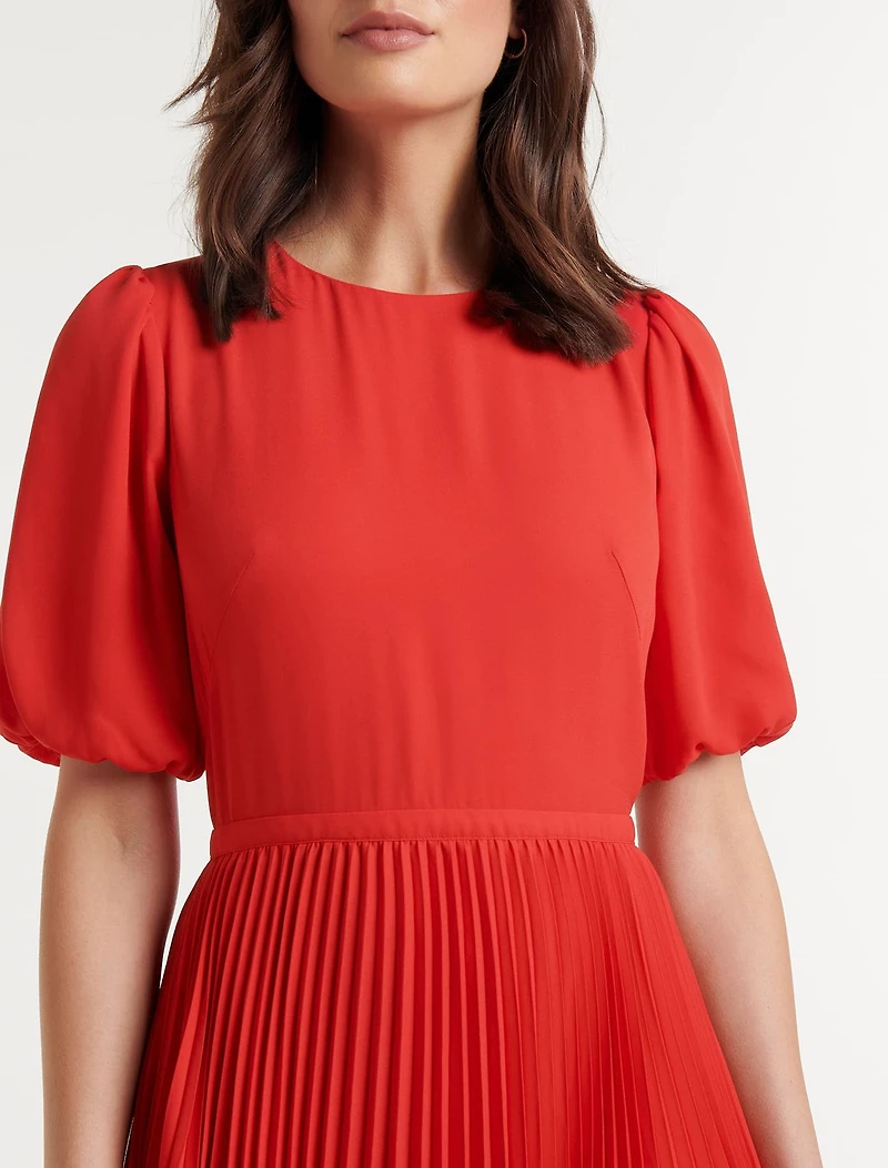 Charlotte Puff Sleeve Pleated Midi