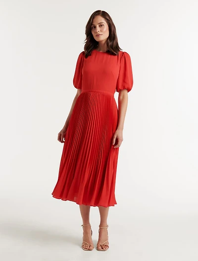 Charlotte Puff Sleeve Pleated Midi