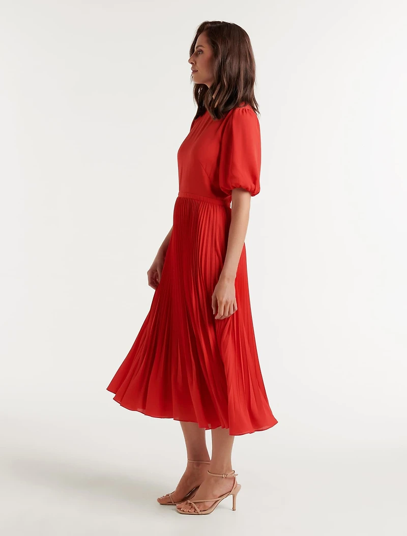 Charlotte Puff Sleeve Pleated Midi