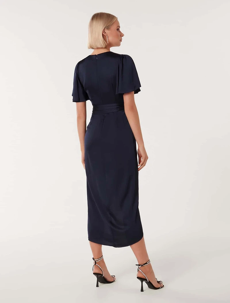 Carolina Satin Flutter Sleeve Midi Dress