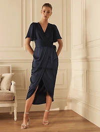 Carolina Satin Flutter Sleeve Midi Dress