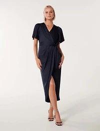 Carolina Satin Flutter Sleeve Midi Dress