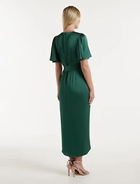 Carolina Satin Flutter Sleeve Midi Dress