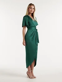 Carolina Satin Flutter Sleeve Midi Dress