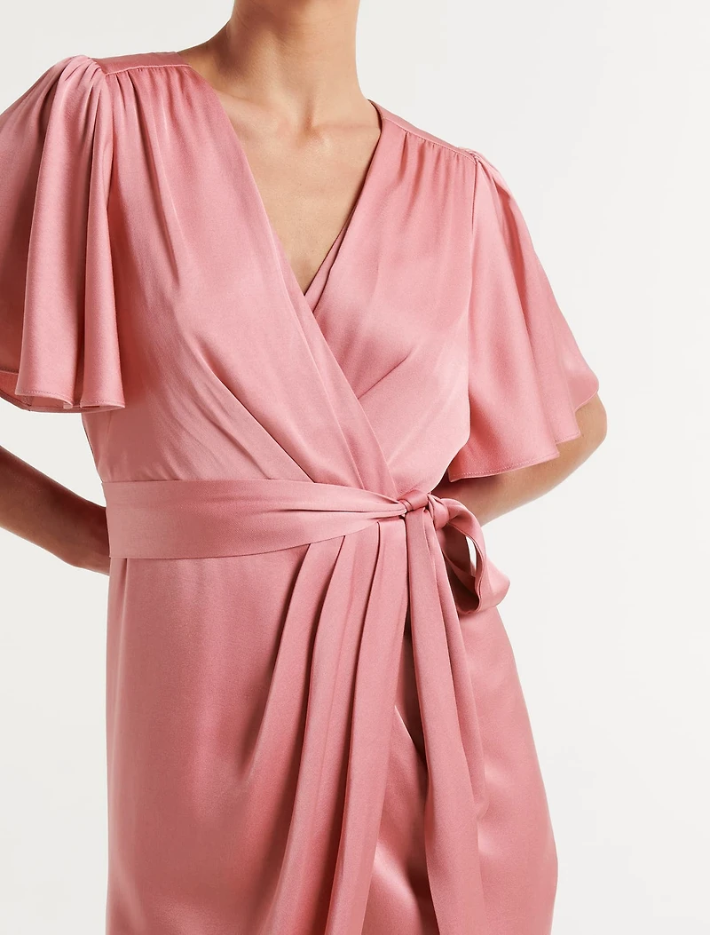 Carolina Satin Flutter Sleeve Midi Dress