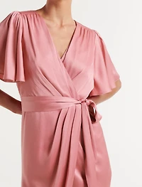 Carolina Satin Flutter Sleeve Midi Dress
