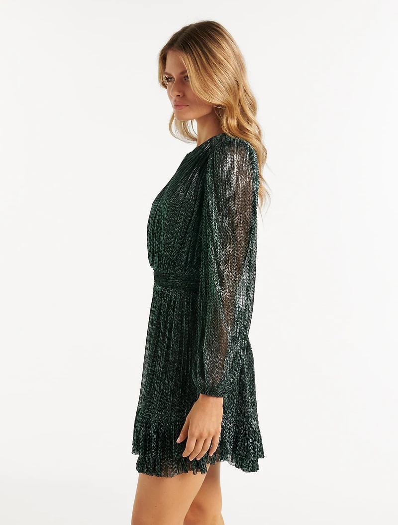 Goldie Long Sleeve Plisse Mini Dress