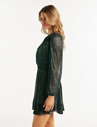 Goldie Long Sleeve Plisse Mini Dress