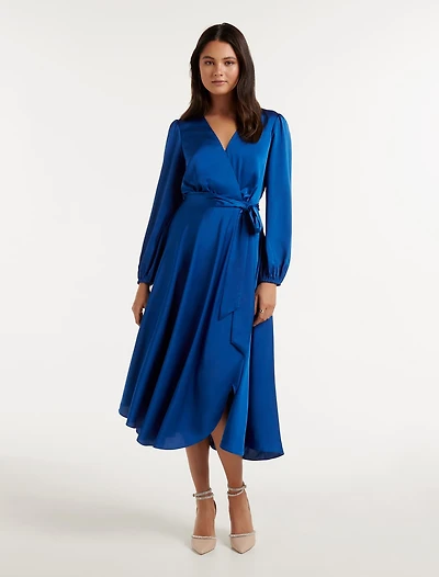 Marilyn Satin Wrap Midi Dress