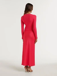 Alicia Petite Satin Bias Knit Dress