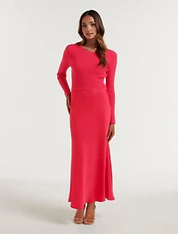 Alicia Petite Satin Bias Knit Dress