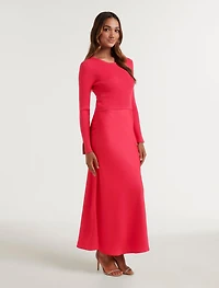 Alicia Petite Satin Bias Knit Dress
