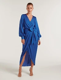 Mirella Wrap Satin Midi Dress