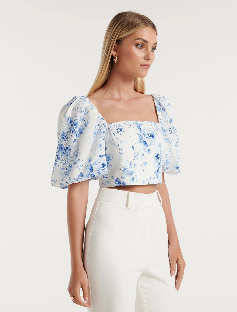 Briar Puff-Sleeve Linen Top