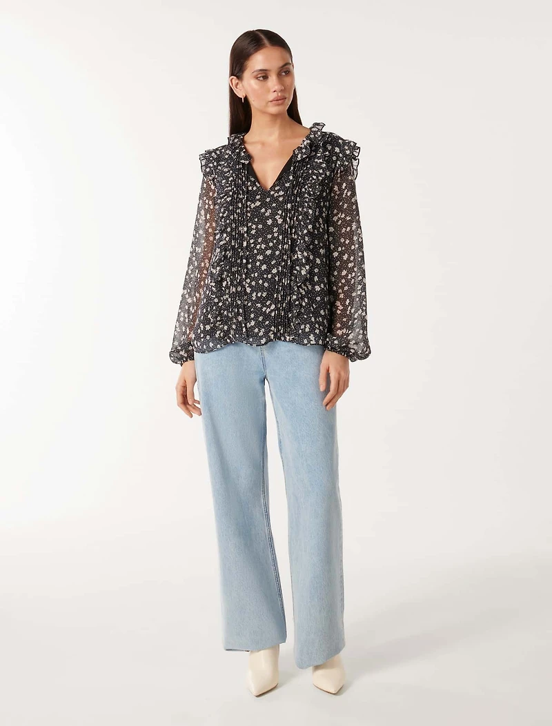 Cody Ruffle Pintuck Blouse