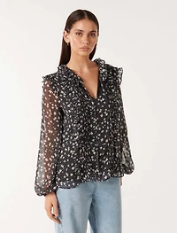Cody Ruffle Pintuck Blouse