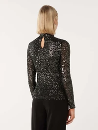 Anthea High Neck Sequin Top